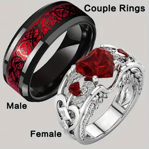 Romantic Heart-Shaped Duo Rings - Rings for Couples - Durable, Hypoallergenic, Comfortable, and Stylish Stainless Steel Wedding Bands with Heartfelt Design for Women and Men