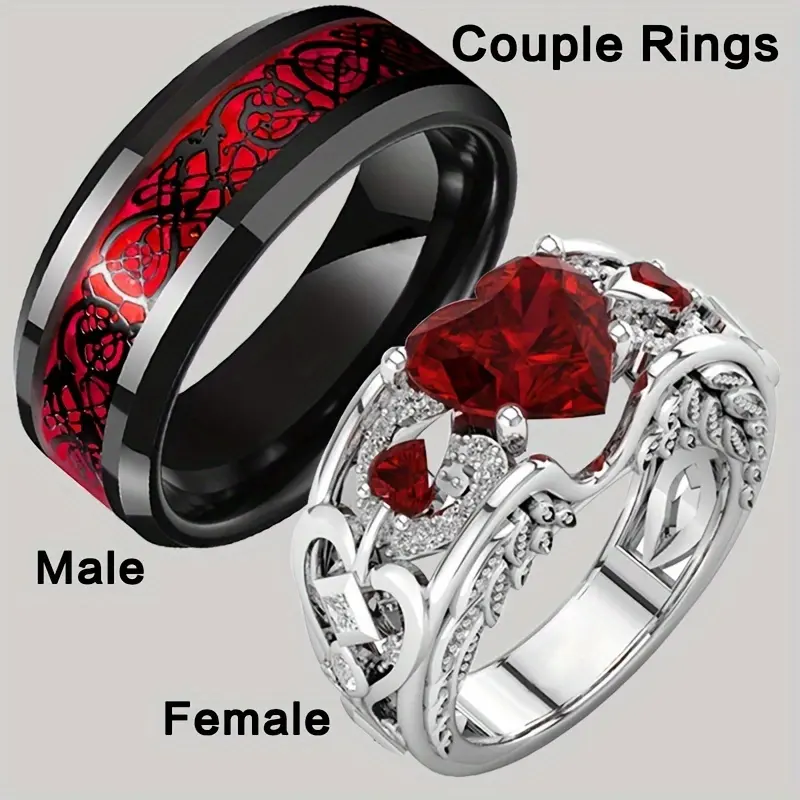 Romantic Heart-Shaped Duo Rings - Rings for Couples - Durable ...