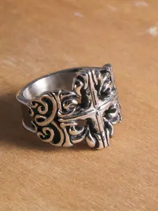 Vintage Classic Pattern Design Cuff Ring, Elegant Fashion Rings, Statement Rings, Stainless Steel Jewelry for Party, Daily Clothing Decor, Trendy All-match & Exquisite Jewelry for Birthday Gift