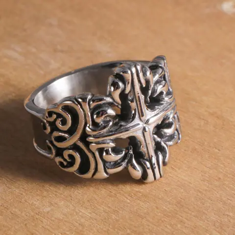 Vintage Classic Pattern Design Cuff Ring, Elegant Fashion Rings, Statement Rings, Stainless Steel, Fashionable Jewelry for Party, Daily Clothing Decor, Trendy All-match & Exquisite Jewelry for Birthday Gift