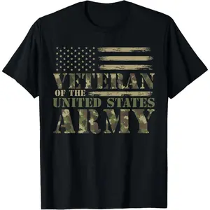 Army Veteran Camo T-Shirt - Patriotic US Flag Design - Military Appreciation Gift Man Top graphic tees men gifts Cotton Menswear