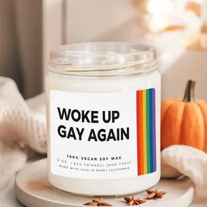Woke Up Gay Again Soy Candle, Funny Candle For Gay Friend, Gay Pride Gift, LGBTQ+ Candle, Gifts For Gay Men, (C-17PRI)