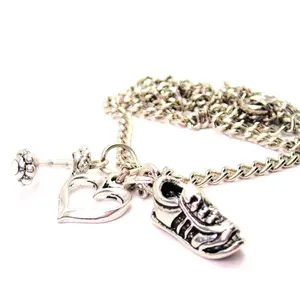 Track And Field Sneaker Necklace with Small Heart