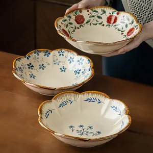 Elegant Floral Ceramic Bowl Set, Durable & Stylish Design for Serving Salad, Snacks, Fruit, Perfect for Home Dining