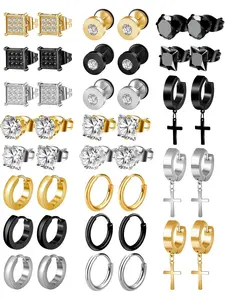 Rhinestone Decorated Earrings Set, Punk Style Cross Design Dangle Earrings & Hoop Earrings & Stud Earrings & Studded Cross Earrings, Fashion Jewelry Accessories for Women & Men