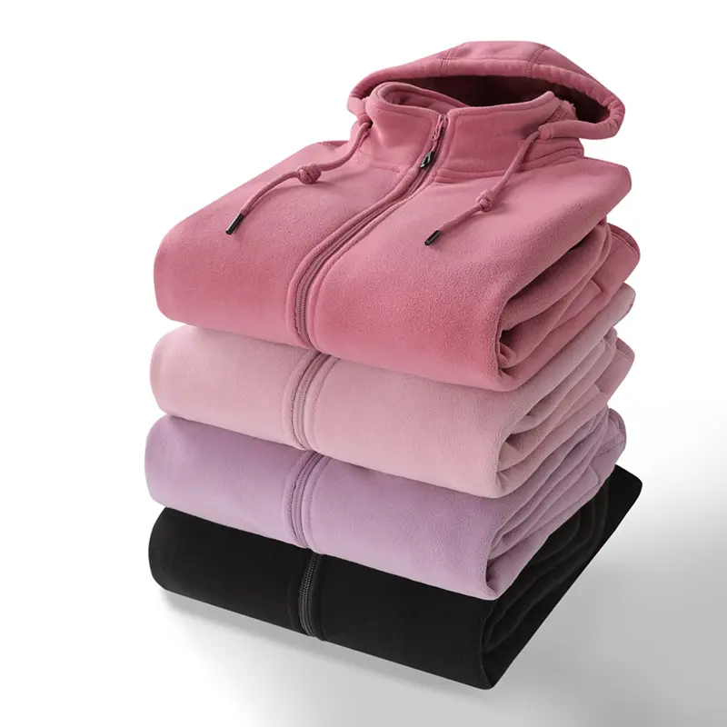 Women’s autumn/winter fleece-lined hooded jacket, thick warm full-zip coat with drawstring hood, casual outerwear with side pockets for daily and outdoor use