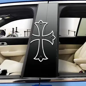 2-Pack B-pillar minimalist Gothic cross sticker, Universal car sticker, waterproof, scratch-resistant, for all models - cars, for Audi, Honda, Mitsubishi, Ford, Volkswagen, BMW, Opel, Porsche, Citroen. Sedan, SUV, MPV
