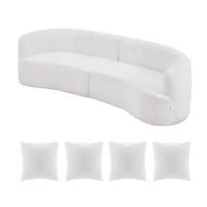 VEVOR Luxury Modern Cloud Plush Sectional Sofa, 112" Curved Modular Couch with 4 Pillows - Oversized Deep Seat Corduroy Fabric for Living Room, Apartment, Office, No Assembly Needed, White