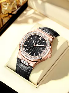 Women's Elegant Quartz Watch with Analog Display, Band, Metal Case, Waterproof Luminous Feature, Includes Battery