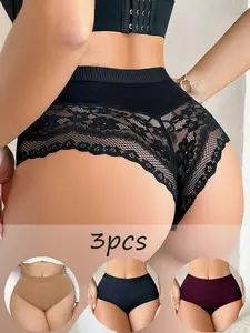 Charming Series 3pcs/Set Lace Patchwork Thong Panties Fantasy-Elegant Briefs for Maternity & Teens Multicolor Knitted Fabric Mid Rise - Womenswear