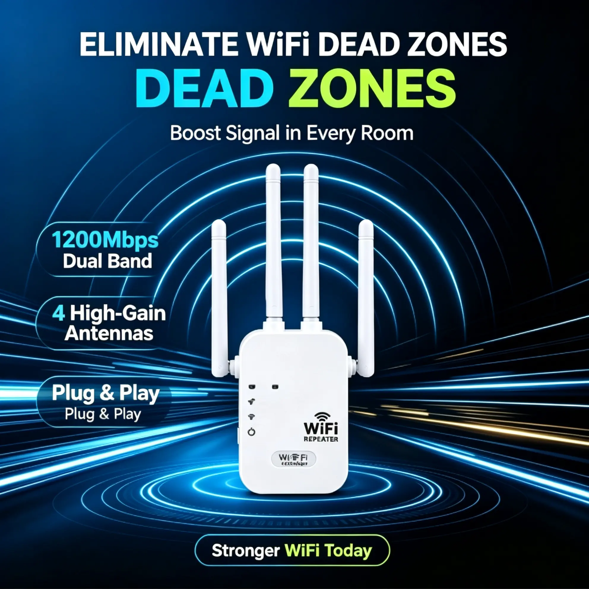 WiFi Extender 2026, AC1200 Dual Band (5GHz/2.4GHz) Signal Booster, Covers 10,000 sq. ft & 50 Devices, Repeater with Ethernet Port for Home, Gifts