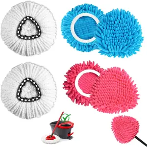6 Pack Spin Mop Head Replacements Compatible 1 Tank,4 Chenille Duster Mops Pad Refill Compatible w,Includes 2 PCS Microfiber Mops,White Red Blue,Machine Washable