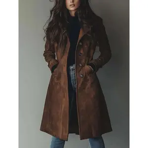 Women Coat Vintage Pocket Single Breasted Long Sleeve Outerwear Windbreaker Fall Outdoor Female Jacket Can be used with raincoat