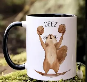 Deez Nuts Squirrel Mug, Funny Animal Pun Coffee Cup, Gag Gift for Friends & Coworkers