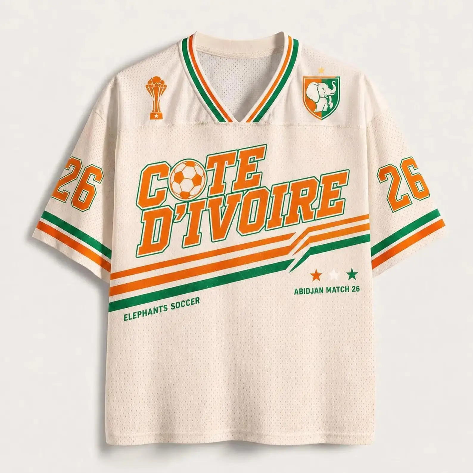Côte d'Ivoire "Les Éléphants Legacy" 3D Soccer Jersey 2026 International Tournament Edition – Ultra-Breathable Tricolor Trim Soccer Shirt – High-Density Embroidery Retro Blokecore Apparel