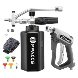 PWACCS Pressure Washer Foam Handheld with Dual Connector Accessory, Short Power Washer Wand Foam Cannon and Double Tip Attachment Car Wash Kit, 1/4" Quick Connector  Foam Lance, M22 Male Inlet, 4000 PSI, 1.5 Liter,  Car Wash Accessory,summervibes