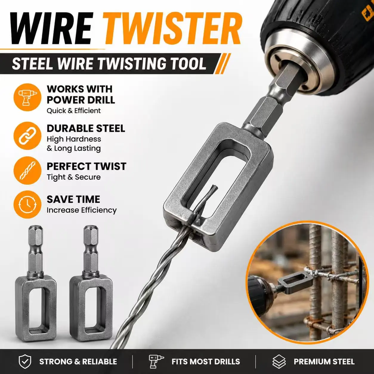 Buy 1 Get 1 Free，Professional Rebar Tie Wire Twisting Tool for Drills Heavy Duty Steel Wire Twister with 6mm Hex Shank for Construction and Fencing Projects fathersdaygift，Multifunctional Wire Twister-Knotter,wire twister tool, wire twisting tool