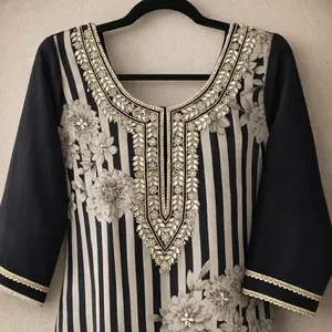 Organza Cream & Rose Gold Salwar Suit with Mirror & Pearl Work