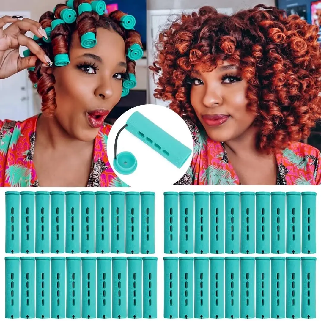 40 count Green Plastic Perm Rods Set for  Hair, Large Hair Curling Rods for Women Hair DIY Hairdressing Tools
