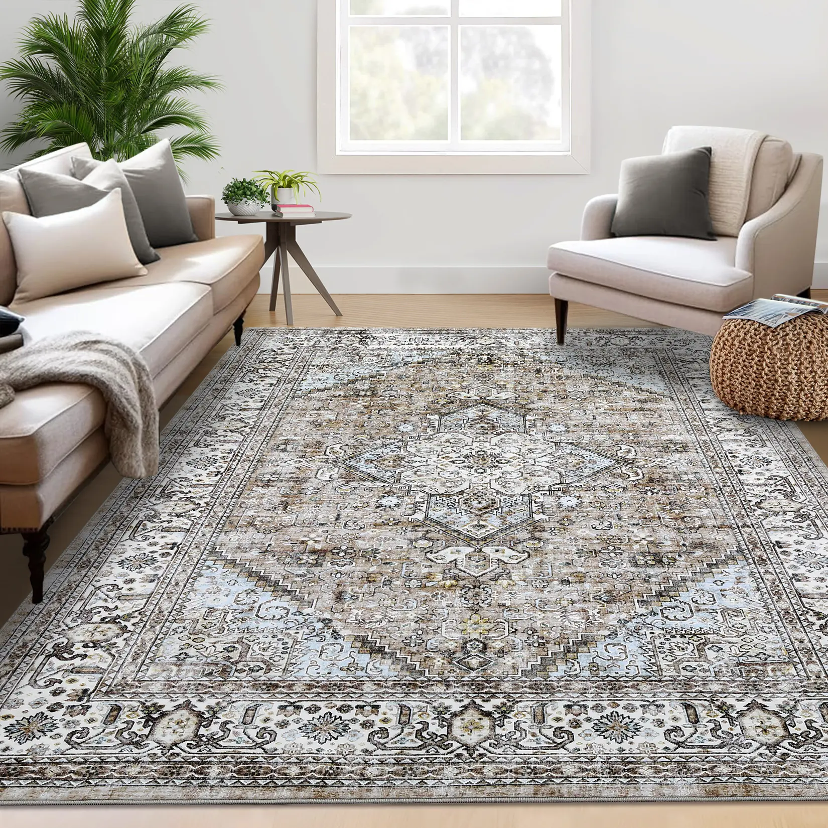 Washable Area Rugs Entry Floor Mats Carpets Vintage Style Rugs Anti-Slip And Anti-Fouling Carpet  Suitable For Living Room Bedroom Kitchen Dining Room