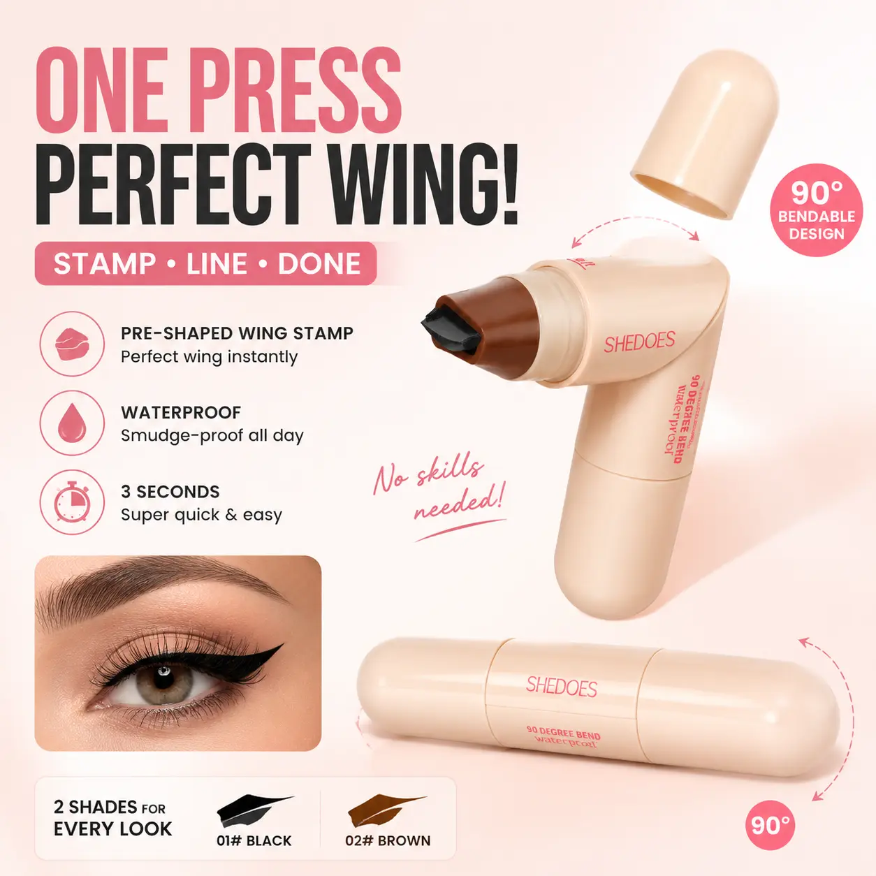 Rotating Eyeliner Stamp & Pen Dual-Ended Quick-Dry Long-Lasting Waterproof Liquid Liner, Effortless Winged Cat Eye, Compact Precision Heads Makeup Cosmetic #Summervwins