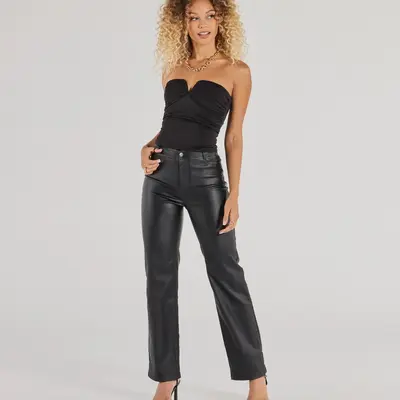 Plt Washed Faux Leather Lace Up Straight Leg Pants TikTok Shop