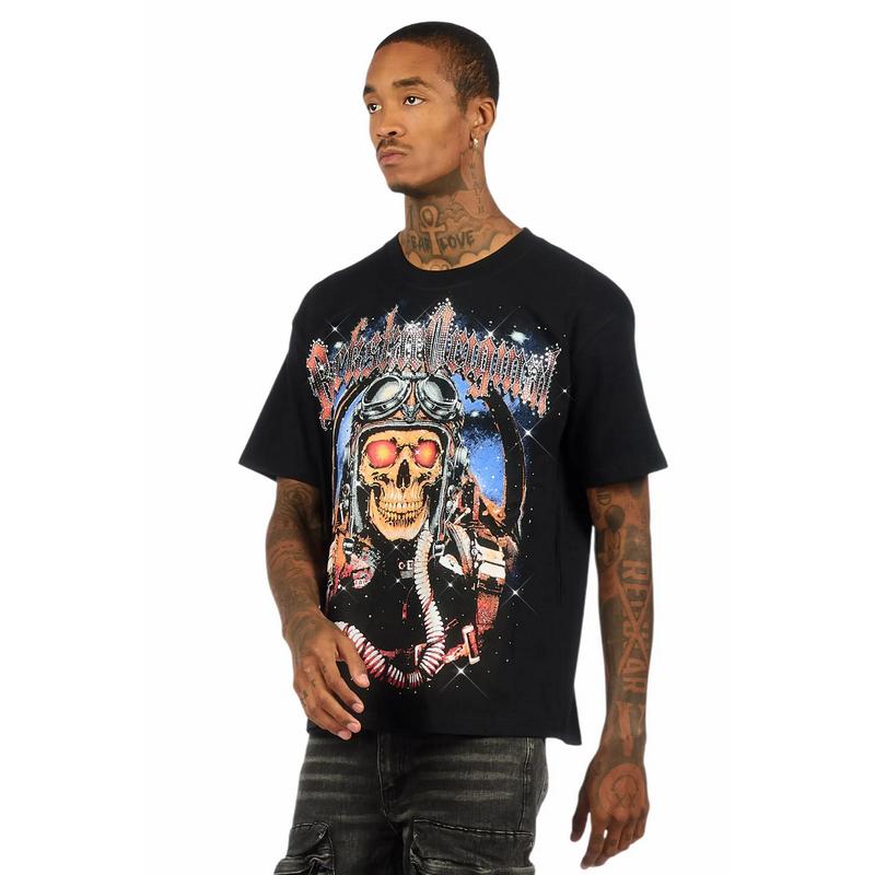 Airhart Black Graphic Rhinestone T-Shirt