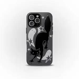 Grey Scaredy Cat Phone Case Y2K Cute Halloween Grunge Gothic Indie Art Cool Girl Suitable for Iphone 11/12/13/14/15/16/17 Pro Promax Plus Air