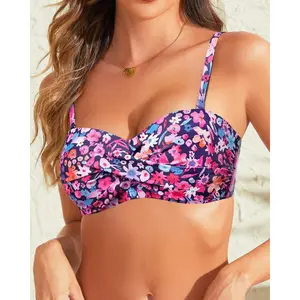 Bandeau Bikini Tops for Women - Strapless Swim Top Only Twist Front Bathing Suit Tops 2026