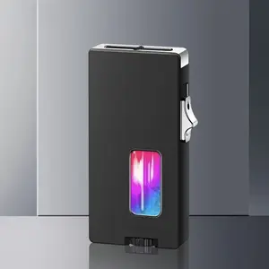 [Lighter only (Without Butane)]Graceful Black Windproof Lighter with Extra WideSoft Flame-Smart Shake lgnition, RechargeableZinc Alloy Electronic Lighter, Transparent Windowfor Candles and Aromatherapy-ldeal OutdoorCamping Gift for Men