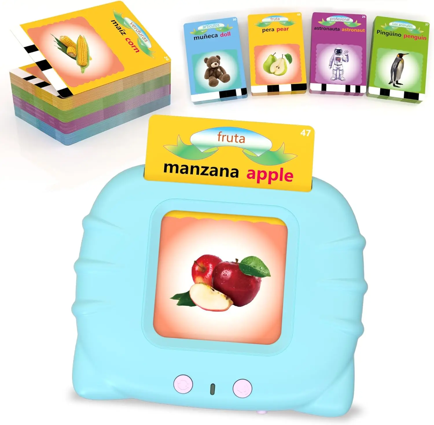 Spanish Learning Flash Cards for Toddlers 2-4 Years Bilingual Spanish English, Speech Therapy Toys, Preschool Educational Learning Talking Sight Words