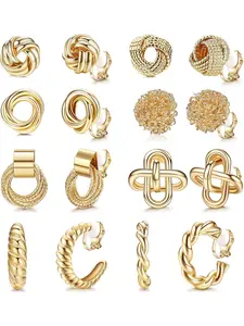 Clip On Earrings Set - 8 Pairs, Gold & Silver Hoops & Studs, Non-Pierced, Fake Earrings
