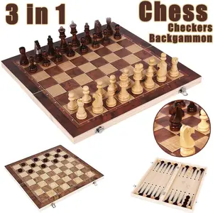 New Wooden Casual Puzzle Toy Chess Foldable Board Game, Portable Chess Game, Educational Tangram Puzzles, International Chess Set, Relaxing Entertainment, Tabletop Chess Board, Table Games