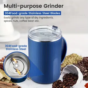 Electric Coffee Bean Grinder 300W Electric Fast Grinding Coffee Bean Nut Spice Portable Small Grinder Ultra Fine Powder Food Processing Mill Mixer grinder  salad Stainless Steel Measuring Pitcher with Lid Espresso Distribution Tool with Stand