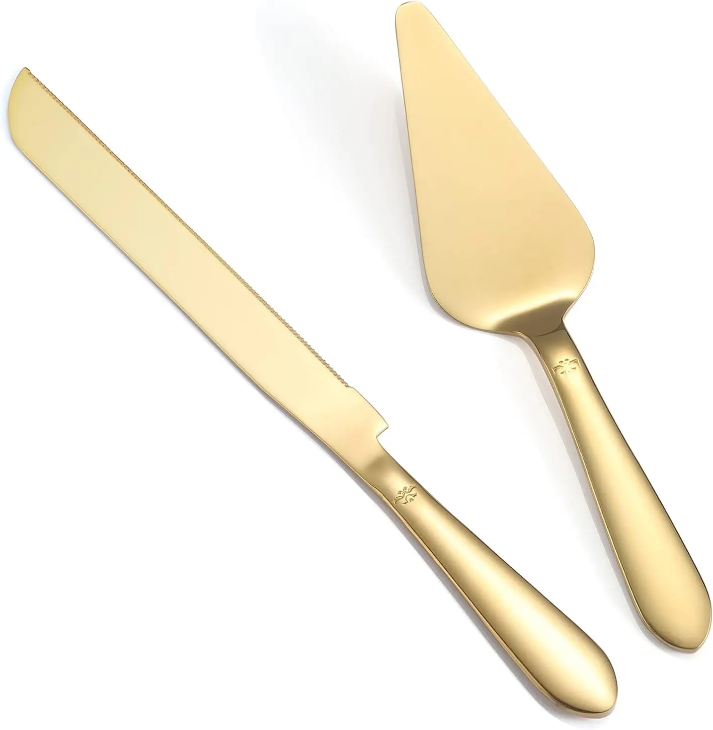 Cake Cutting Set for Wedding, Elegant Cake Knife and Server Set with Thickened Stainless Steel Rounded Edges, Cake Cutter Pie Spatula for Birthday Anniversary, 2 Pcs, Gold