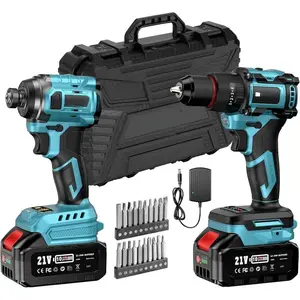 21V Max Cordless Brushless Drill and Impact Driver Power Tools Combo Kit with 3/8'' Drill 1/4''Impact Driver Fast Charger