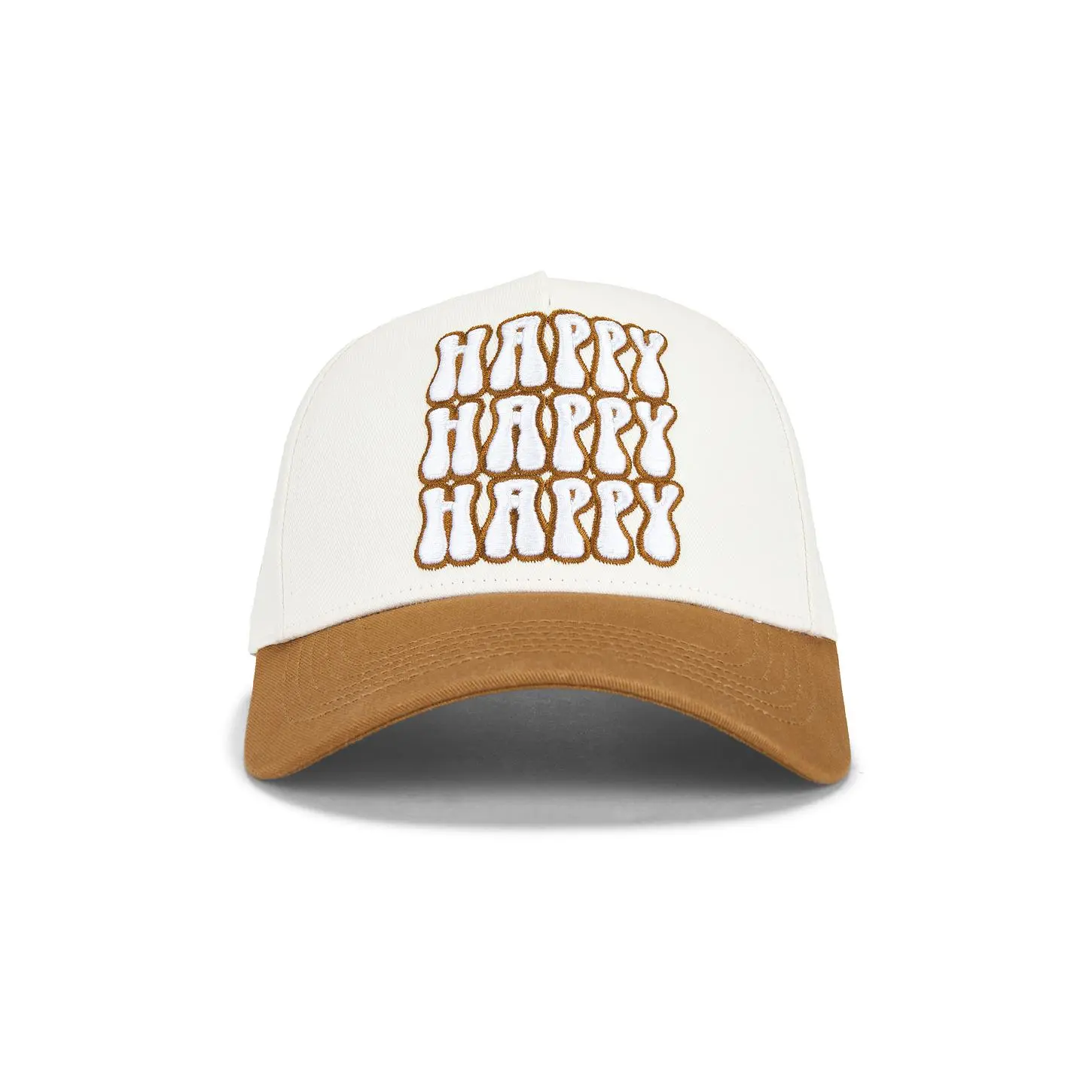 Happy Caps Stacked Bubble Logo Two Tone 5 Panel Hat in Toasted Peanut & Bone Unisex