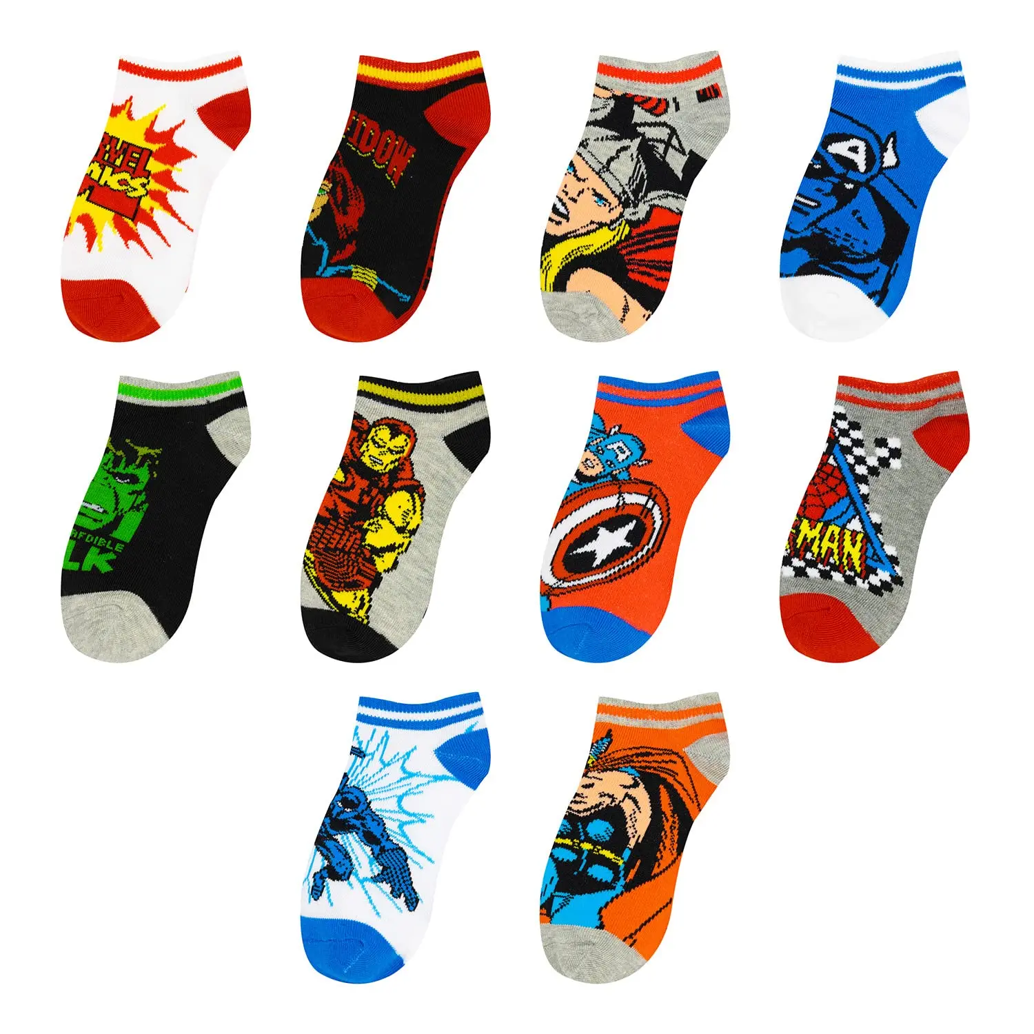 Marvel Spider-man Socks for Boys, 10 Pairs Low Cut Socks for Boys Ages 3-9, Explore, Superhero Stuff
