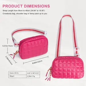 Puffer Bag Quilted Belt Bag Small Puffy Fanny Pack for Woman Running Traveling Hiking Workout Sports with Adjustable Strap-Rose