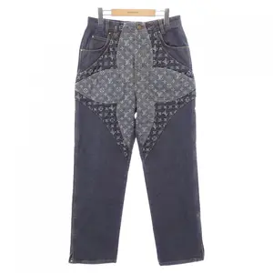 Pre-owned Louis Vuitton Denim Small Leather Goods Monogram Flower Pants