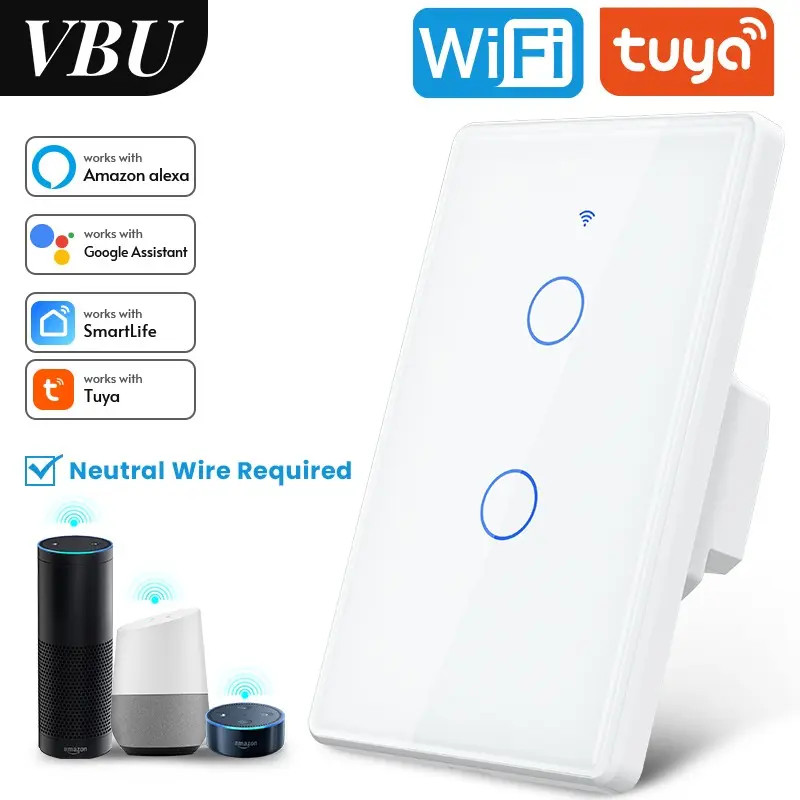 WiFi Smart Wall Light Switch,Glass Panel, Multi-Control(3 Way), 2.4GHz Wi-Fi Touch Switches, Wireless Switch, Power Switch, No Neutral Wire Required, Remote Control Smart Life/Tuya App, Work with Alexa, Google Home White 1 2 3 Gang