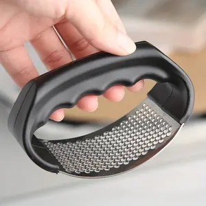 Professional Stainless Steel Garlic Rocker & Crusher Manual Press Mincer Ergonomic Black Kitchen Masher with Precision Holes for Easy Mincing and Stress-Free Cleanup