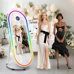 GO360BOOTH 60” Oval Mirror Photo Booth with 32in Touch Screen Built-in Mini PC,APP Remote Control RBG Light,Instant Printing for Parties Weddings