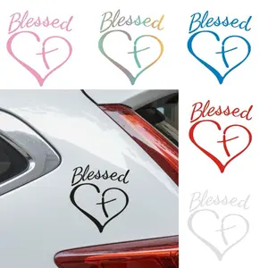 Blessed Faith-Based Rearview Mirror Vinyl Decal Waterproof 15x12.7cm Heart Design Car Decoration Easy Application