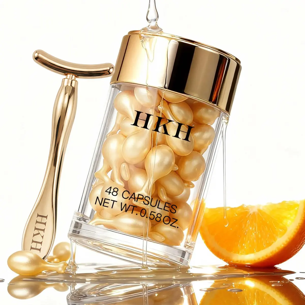 HKH TIME CAPSULE Vitamin C E Anti-Aging Face Serum Capsules - Oil-Infused with Jojoba, Rapid Renewing, Skin Repair, Soft Skin, Dark Spots Treatment, Firming, Tone & Fine Lines Fix (48 Capsules, Travel-Friendly Camping Essential) [Serums & Essences], Facia