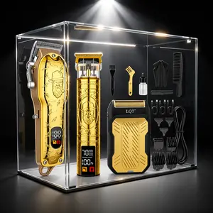 LQT Vintage Gold 3-in-1 Barber Kit | Men Hair Clipper, Detail Trimmer & Electric Shaver, Perfect Birthday & Christmas Gift For Men Adjustable
