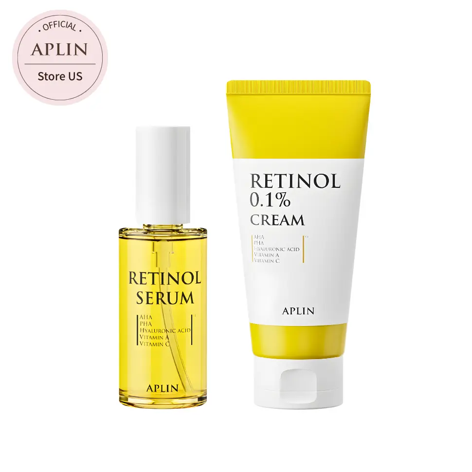 [APLIN Official] Retinol 0.1 Anti-Aging Duo | Retinol 0.1 Cream+Retinol Serum | AHA, PHA, Hyaluronic Acid, Vitamin C, Non-Irritating, Skin Moisturizer for Anti-Aging, Wrinkle Reduction, Korean Skincare, Bundle, Blemish, Firmer Skin, gentle, Pore Minimizer
