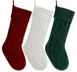 Christmas Stockings 3 Pack 18 Inches Large Cable Knit Personalized Knitted Stocking Decorations for Family Xmas Party Decor in Red White & Green