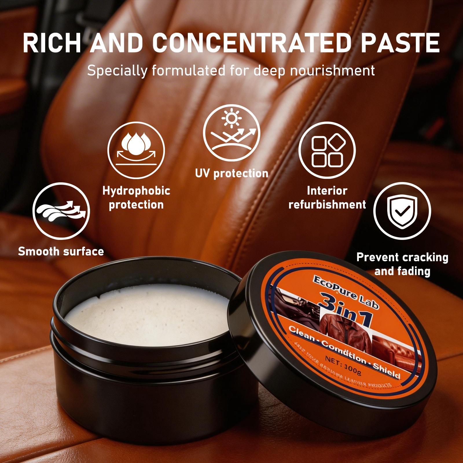 EcoPure Lab 3-in-1 Premium Leather Restorer & Cleaner - Waterless Car Interior & Couch Repair Cream - Mess-Free Sponge Applicator for Boots & Vinyl - Quick-Drying, Professional Grade & Eco-Safe EcoPure Lab 3-in-1 Premium Leather Restorer & Cleaner - Waterless Car Interior & Couch Repair Cream - Mess-Free Sponge Applicator for Boots & Vinyl - Quick-Drying, Professional Grade & Eco-Safe