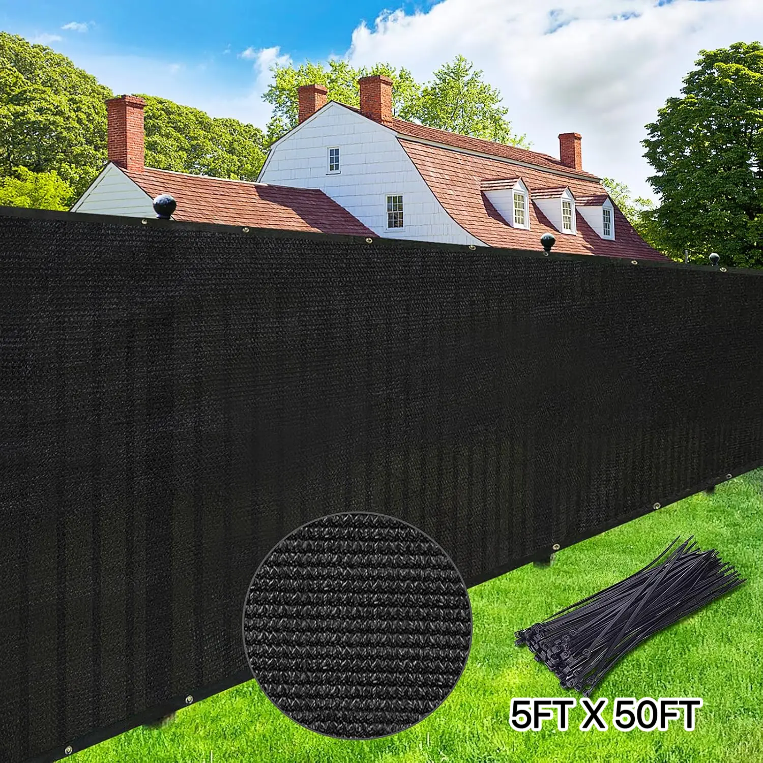 InCustom 5x50FT Heavy-Duty HDPE Privacy Fence Screen, Windscreen with Reinforced Binding, Brass Grommets, 90% Sun Block, Fade-Resistant Shade Net for Backyard, Patio,   Exterior Walls, Construction Site